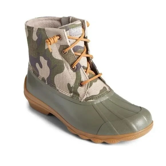 SPERRY TOP-SIDER Syren Gulf Camo Duck Toe Boot, Rain‎ Boot, Green Camo, 8.5, NWT - Picture 1 of 16
